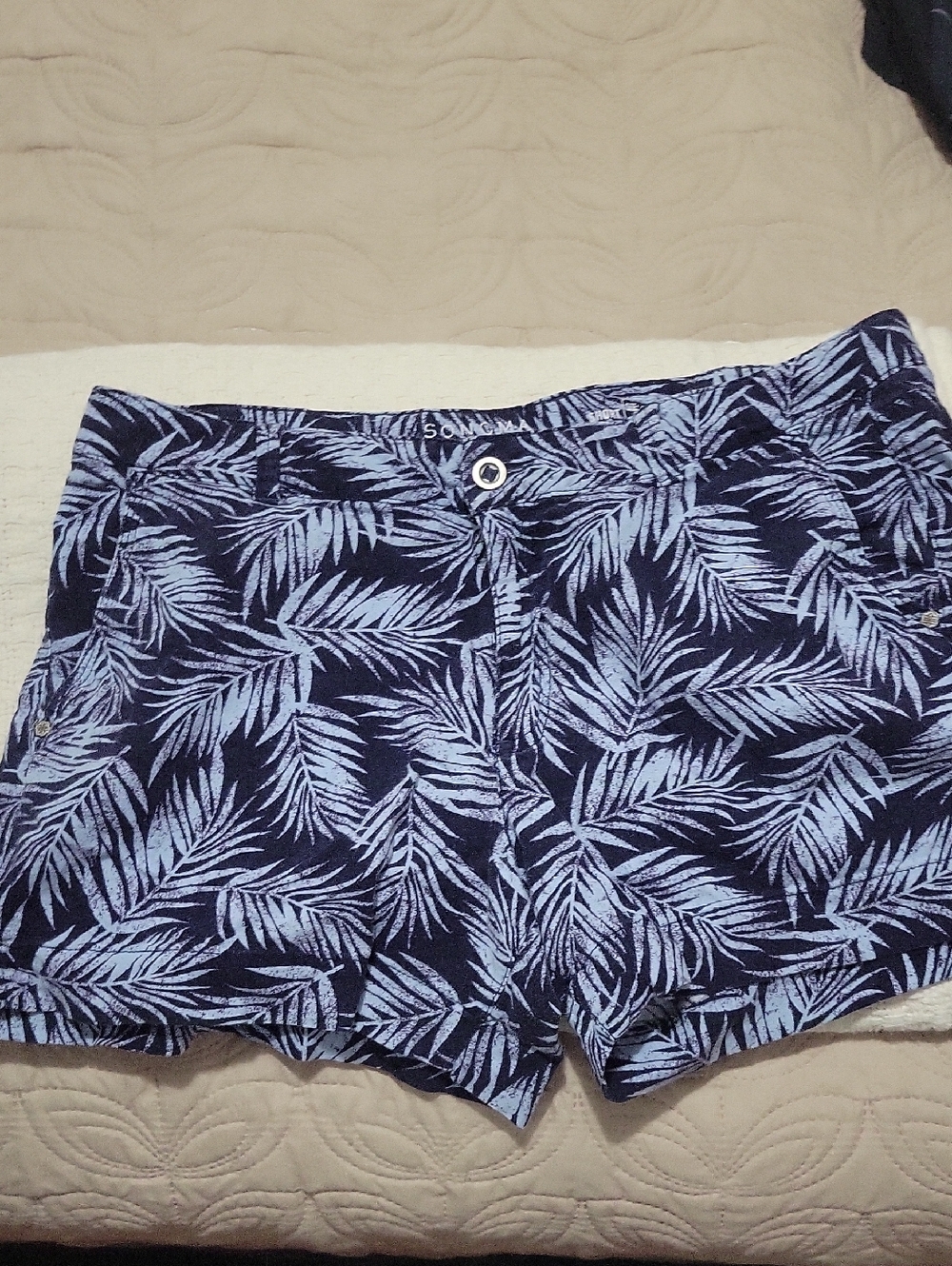 Sonoma Navy Blue Palm-Print Cotton Bermuda Shorts